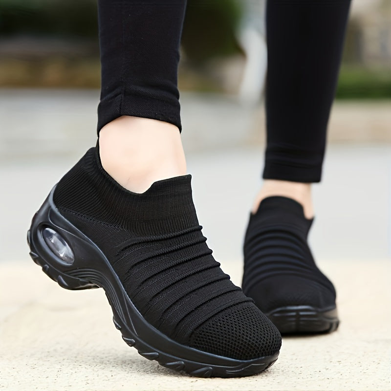 Atmungsaktive, Klobige Strick-Sneaker Für Damen, Lässige Slip-On-Outdoor-Schuhe, Leichte Low-Top-Luftpolsterschuhe