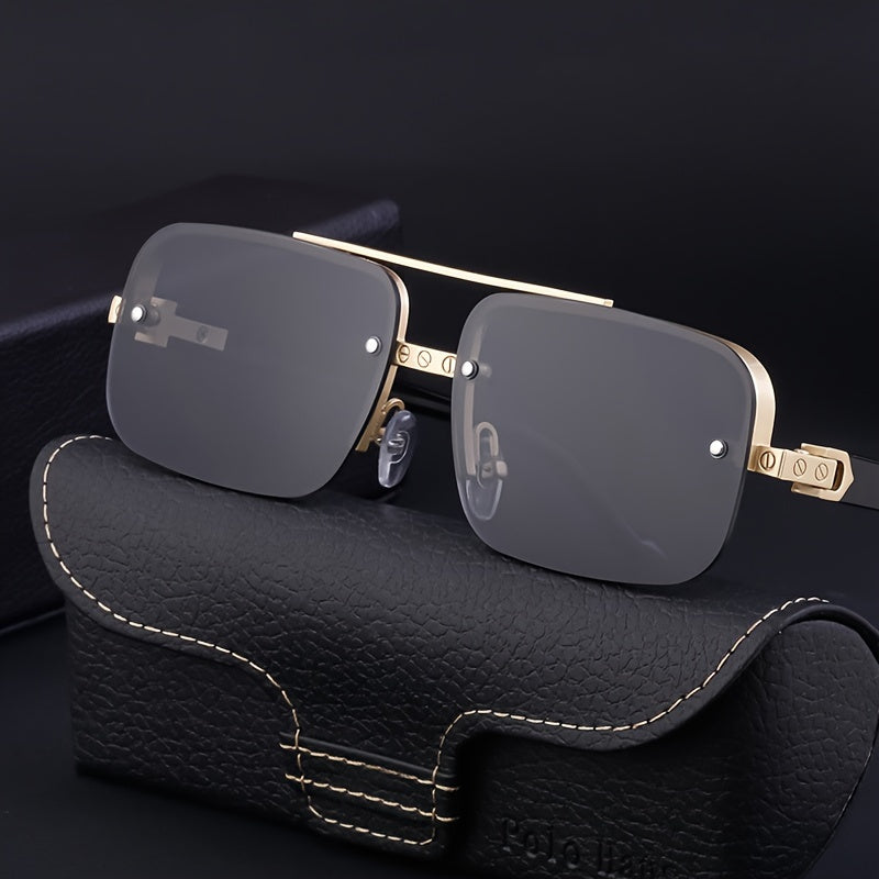 1 Stück Klassische Retro Quadratische Rahmenlose Sonnenbrille, Y2K Metall Punk Stil Brille.