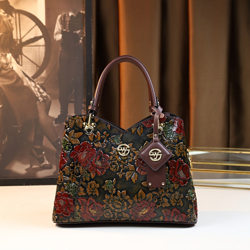 Handtasche mit Vintage-Blumenmuster, klassischer Stil, luxuriöse PU-Ledertasche für Frauen