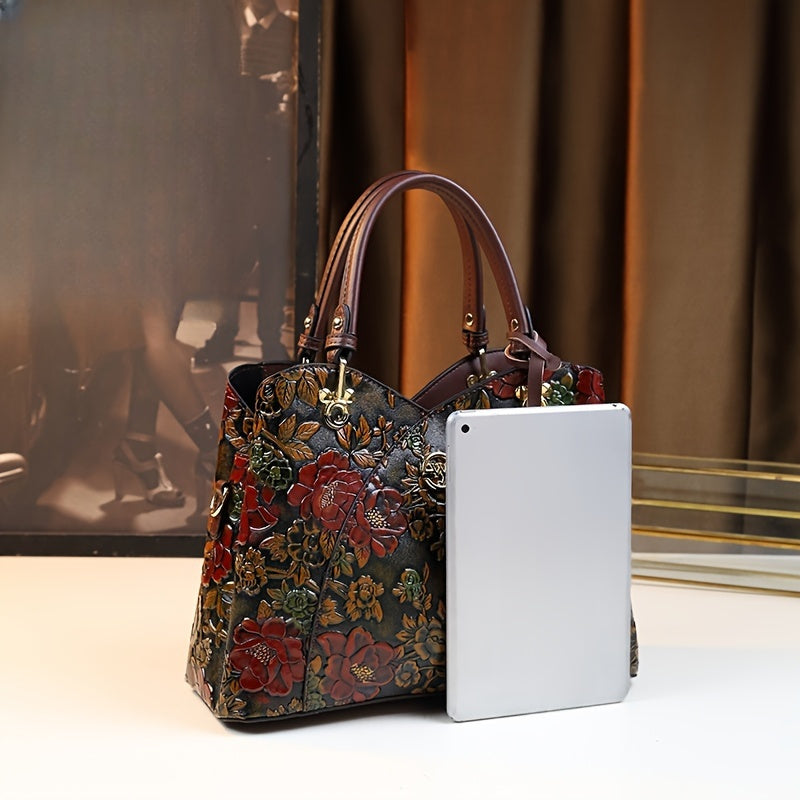 Handtasche mit Vintage-Blumenmuster, klassischer Stil, luxuriöse PU-Ledertasche für Frauen