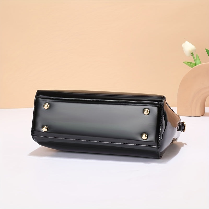 3-teiliges glänzendes Handtaschen-Set, Damen-Geldbörse aus PU-Leder mit Geldbörse und Kartenhalter