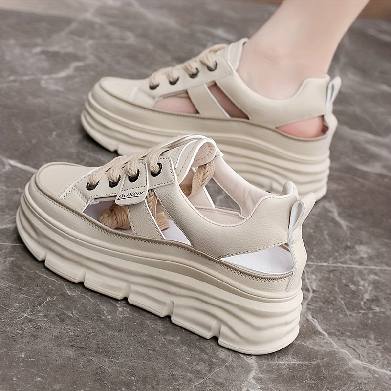 Damen Sneaker Mit Ausgefallenem Design, Lässige Schnürschuhe Für Draußen, Bequeme Flache Schuhe