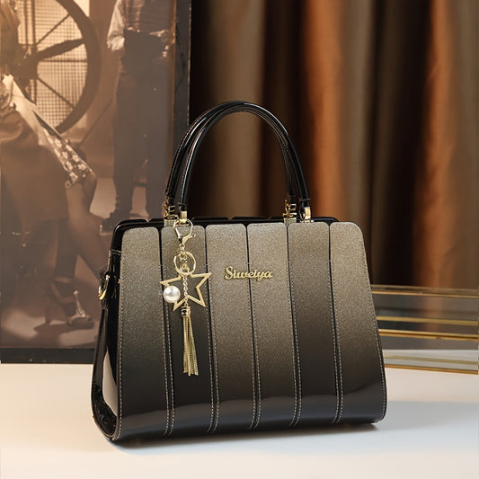 Handtasche Mit Farbverlauf, Luxuriöse Lackleder-PU-Geldbörse, Modische Quastenverzierung Umhängetasche Für Frauen