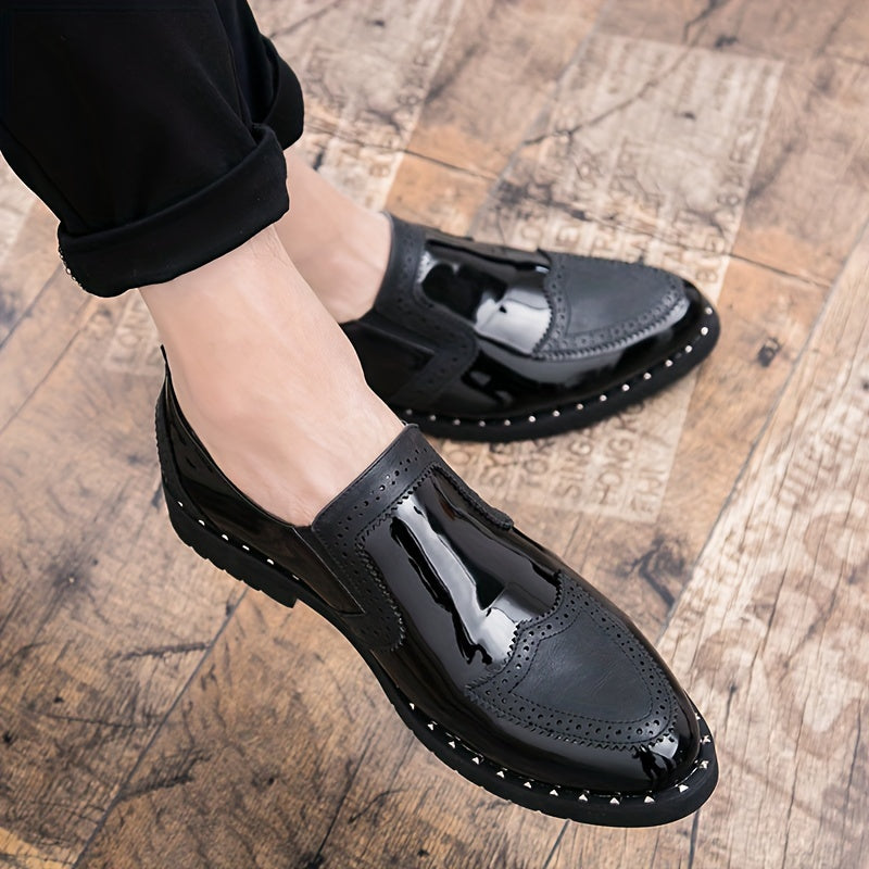PLUS SIZE Herren Stilvolle Slip-On Brogue Loafers Mit Nieten-Detail, Atmungsaktive Verschleißfeste Schuhe Für Outdoor-Casual, Herren-Party-Schuhe