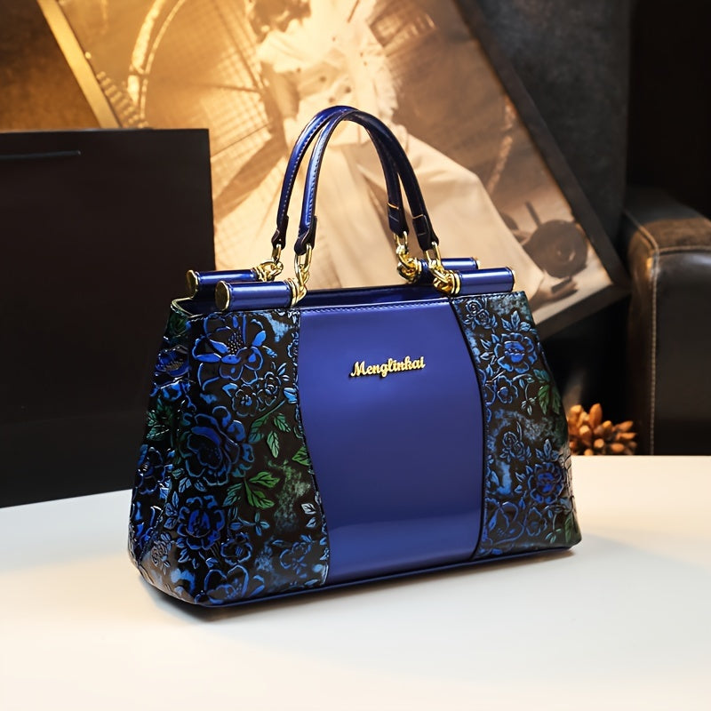 Modische Handtasche aus PU-Leder mit floralem Muster, vielseitige Freizeittasche, Damenhandtasche & Geldbörse für den täglichen Gebrauch