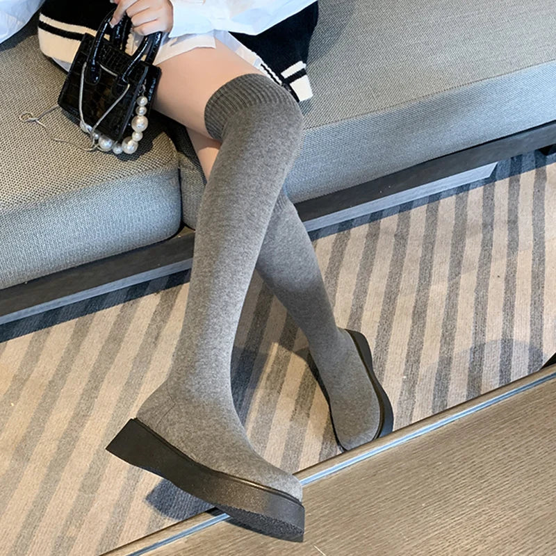 Luxury Autumn Winter Women Platform-Over The Knee Boots Ladies Stretch Knitted Socks Long Boots
