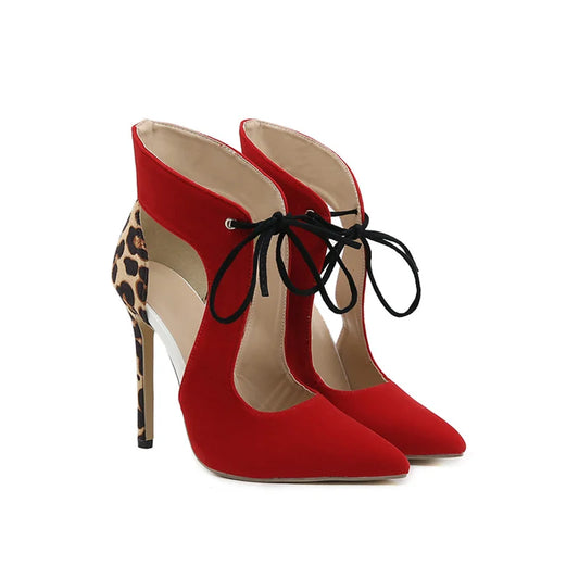Elegant Red Pointed Toe Lace Up High Heels Women Slingback Sandals Summer Pumps