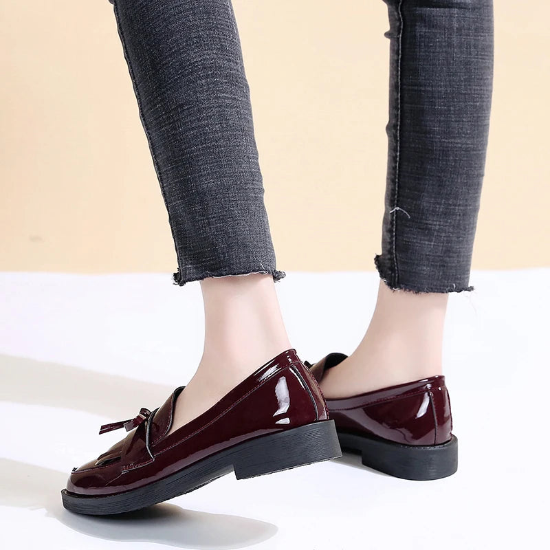 Black Patent Leather Women's shoes-Casual Flats Shoes Woman