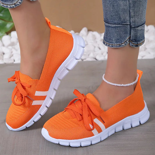 LEISURE Frauen Sommer Lace Up Casual Sneakers Frau Atmungsaktive Weiche Sohle