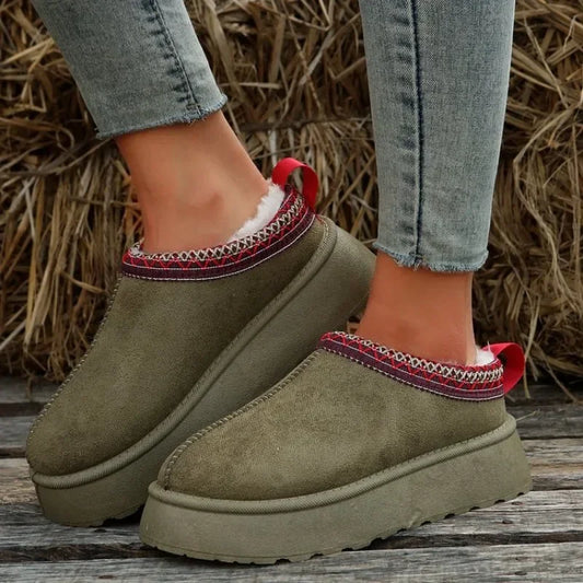 New Winter Women Snow Warm Suede Leather Loafers Boots