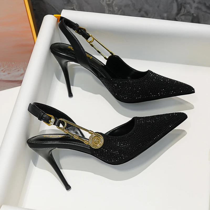 Designer Luxury Pointed High Heels Rhinestone Party Dress Sandals