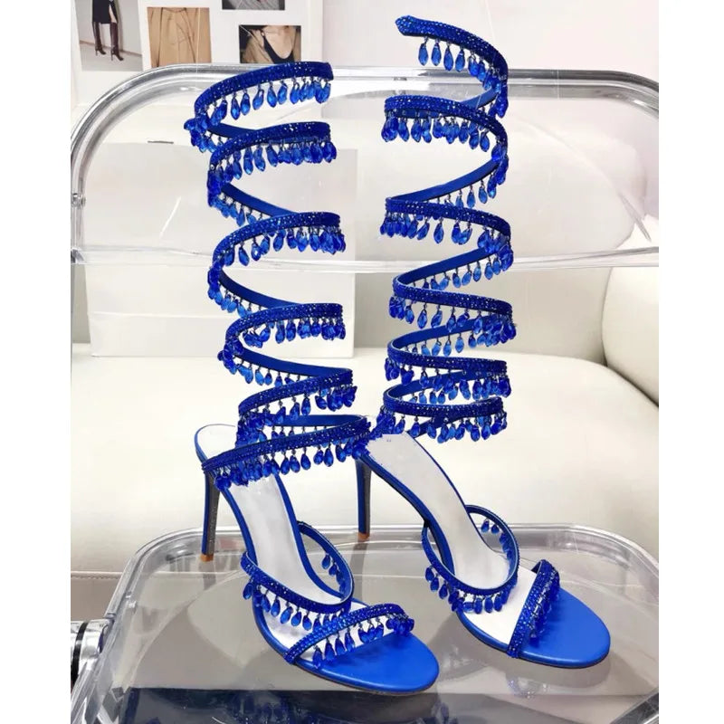 Women's New Rhinestone Sandals Fashion Tassel Crystal Shoes