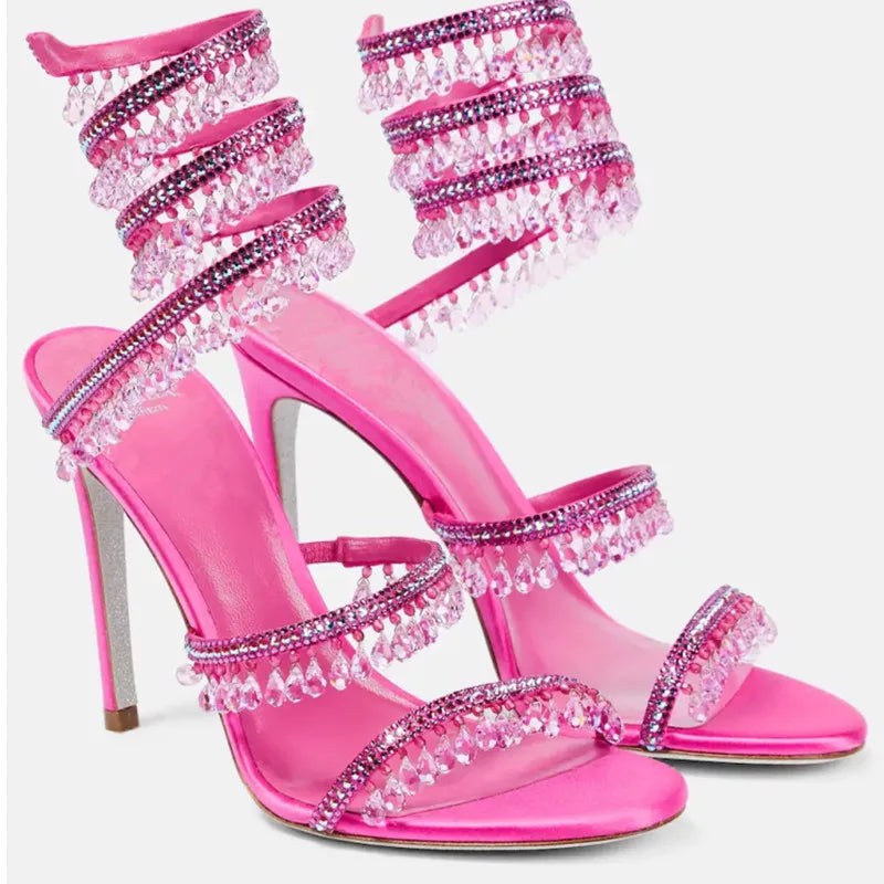 Women's New Rhinestone Sandals Fashion Tassel Crystal Shoes