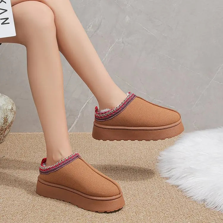 New Winter Women Snow Warm Suede Leather Loafers Boots
