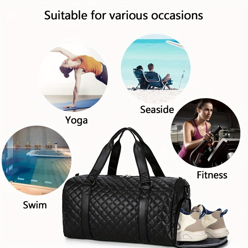 große Sporttasche, gestepptes PU-Leder, multifunktionales Reisegepäck mit verstellbarem Riemen