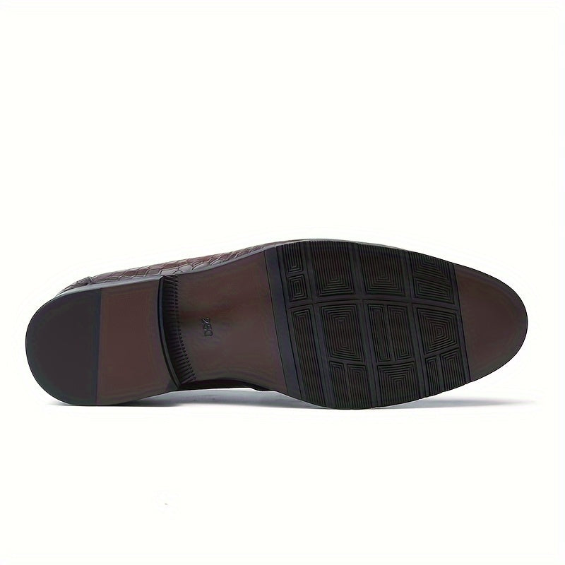 Einfarbige Loafer-Schuhe für Herren im Vintage-Stil mit Obermaterial aus genarbtem Rindsleder und Quaste, bequeme, rutschfeste Gummisohle, strapazierfähige Abendschuhe, Herrenschuhe