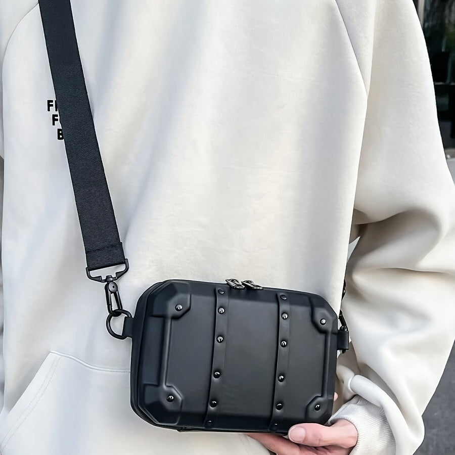 Stylische Rivet Box Bag, trendige Brusttasche für Männer, Umhängetasche mit abnehmbarem Schultergurt, kleine quadratische Schultertasche für den täglichen Gebrauch