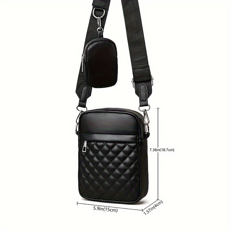 Kleine Argyle-Stepp-Crossbody-Tasche, Handy-Tasche aus PU-Leder, Damen-Schultertasche mit Münzbörse