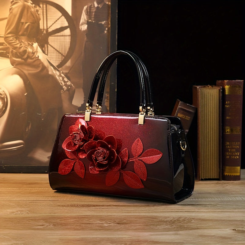 Retro-Blumendekor-Umhängetasche Mit Farbverlaufsmuster, Klassische Elegante Clip-Handtasche Für Frauen, Trendige Geldbörse Für Die Arbeit