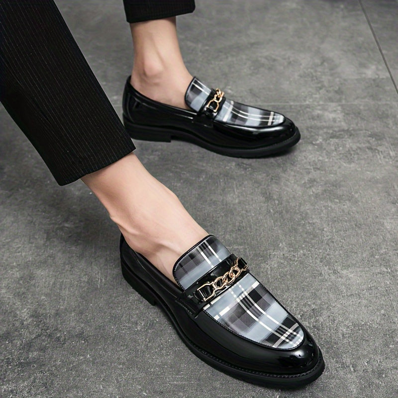 Elegante Slipper-Schuhe zum Reinschlüpfen für Herren in Übergröße mit Karomuster, bequeme, rutschfeste, lässige und strapazierfähige Abendschuhe, Business-Schuhe für Herren